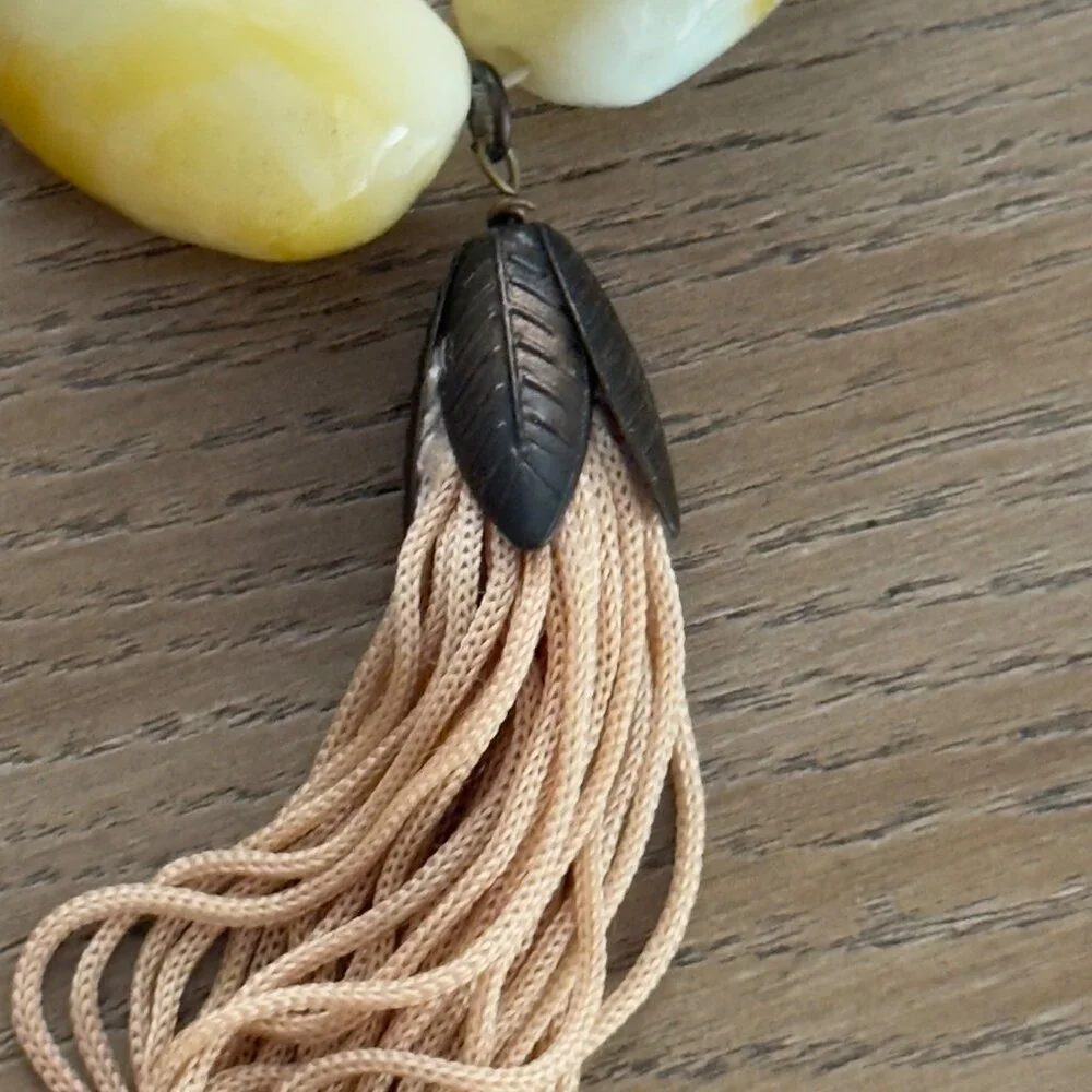 John Wind Beaded Necklace With Ombre Tassel Yellow Cream Stone Beads